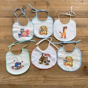 Vintage baby bibs with playful animals set of 6
